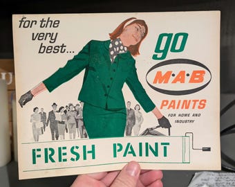 Original 1960s MAB Paints WET PAINT cardboard sign - Vintage for Home and Industry