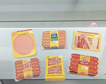 1968 Oscar Mayer Die Cut Hot Dogs, Bologna, Bacon or Sausage Cardboard Sign - Vintage Grocery Store Window Signs NOS - CHOICE or SET