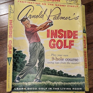 Original 1961 Arnold Palmer&#39;s Inside Golf Game Large Game Box Cover - Perfect for man cave or basement golf decor.
