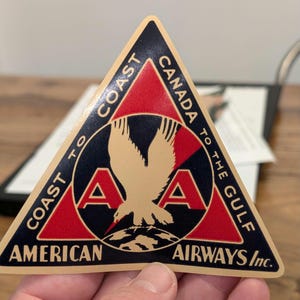 Etichetta gommata American Airlines American Airways anni '30 - Vecchia e originale - Decalcomania vintage per viaggio o valigia