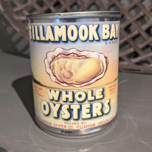 1950er Jahre Tillamook Whole Oysters Dose - Altes Etikett auf neuer Dose - Vintage Lebensmittelgeschäft - Oregon