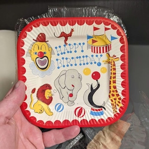 NOS 1956 Happy Birthday Circus Zoo themed birthday  paper  plates  Original Paper Plate