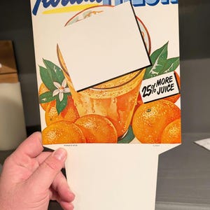 NOS 1960s 70s Laranjas para exibição de cartão de preço de suco de laranja Placa de preço original de um lado - Comissão de frutas cítricas da Flórida