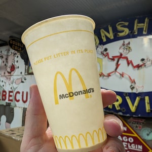 Vaso para refrescos de McDonald's, años 70 y 80, original y antiguo, encerado, de 12 oz