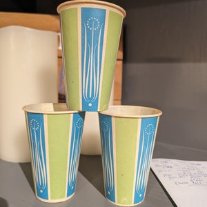 NOS 1960s 1970s Blue Green Waxed Paper Cup - Old & Original Ice Cream Soda Cup 8 1/4 ounce cup