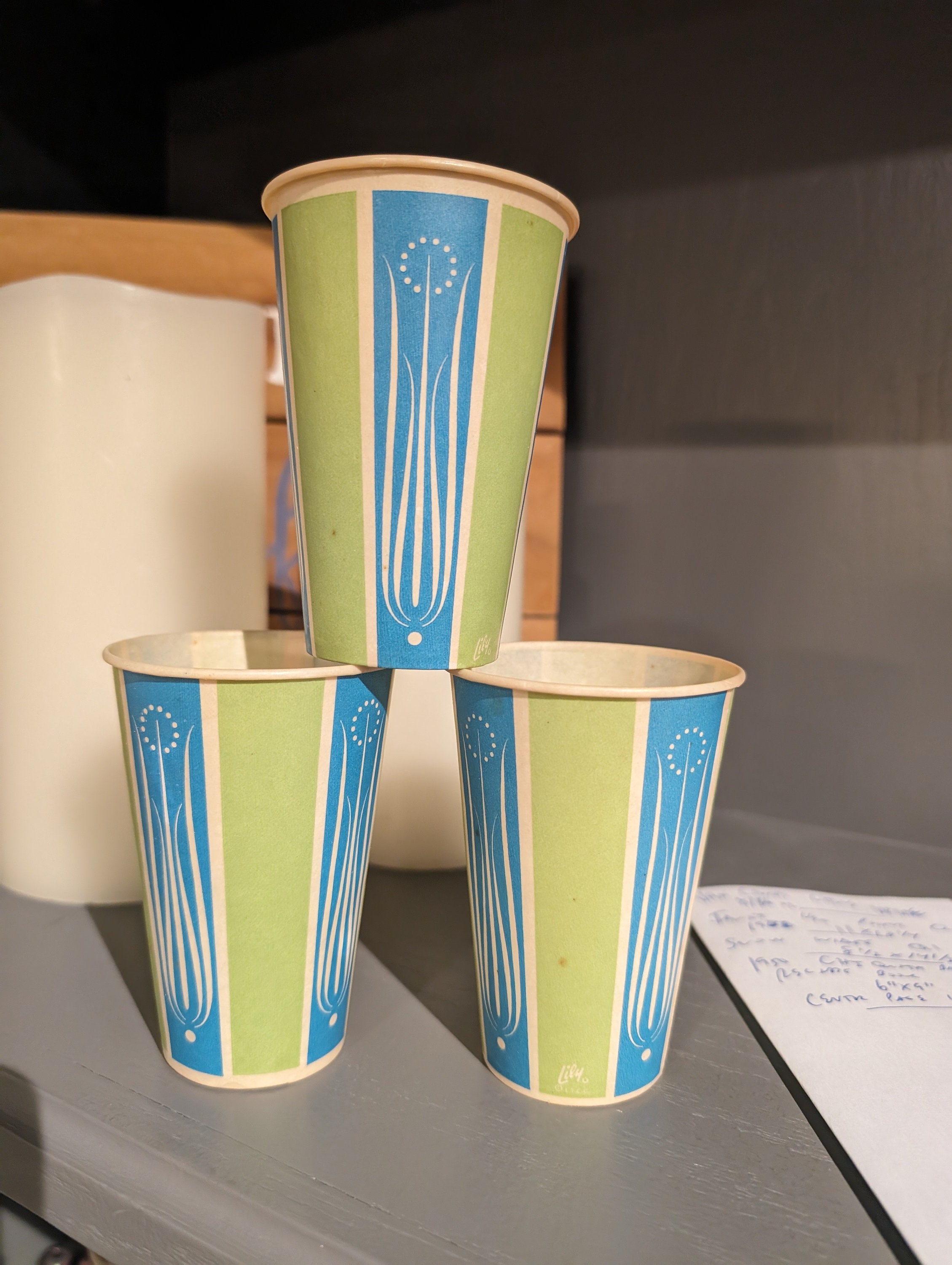 NOS 1960s 1970s Blue Green Waxed Paper Cup - Old & Original Ice
