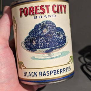 1940's Forest City Black Raspberries can label on can Original Allen Bros., Omaha, Nebraska