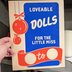 Original 1960s Games or Dolls  Winter  Store Sign - Vintage Sign Poster - Christmas - CHOICE
