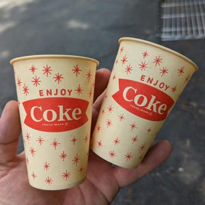 Lot of 2: NOS 1960&#39;s Coca-Cola Coke Cola Sample Cup - 7 oz Sweetheart Paper Cups - Old & Original