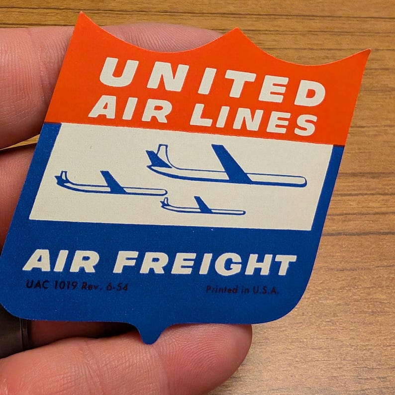 1950s United Airlines Air Freight Gummed Label 1954 - Old & Original ...