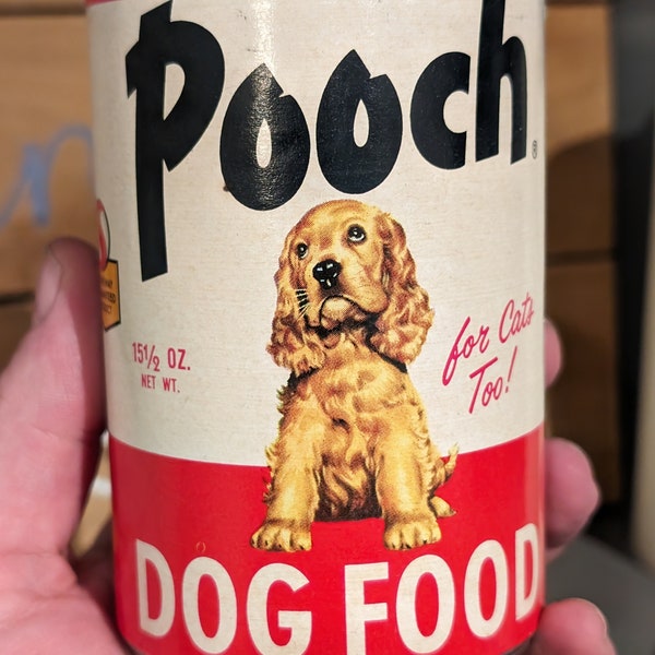 1950's  Pooch Dog Food can label on can Safeway Stores, Oakland, California Cocker Spaniel