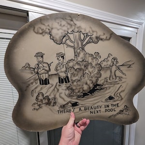 1940s Beauty In The Pool Hand Painted Comic Display Sign