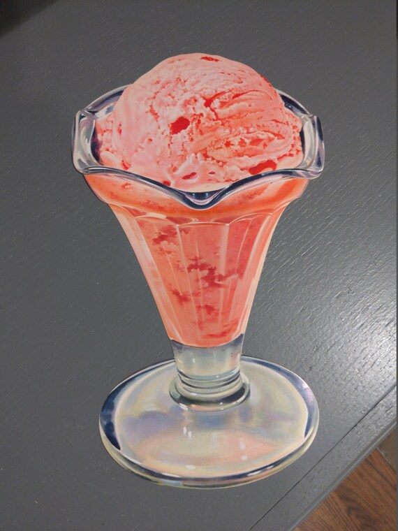 1940's Strawberry Ice Cream Poster - Die Cut Soda Fountain Sign