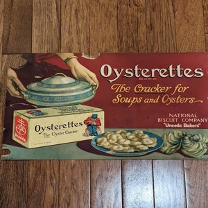Old & Original 1920&#39;s National Biscuit Company NABISCO Oysterettes Oyster Crackers Cardboard Sign - Vintage Trolley/Railcar Card