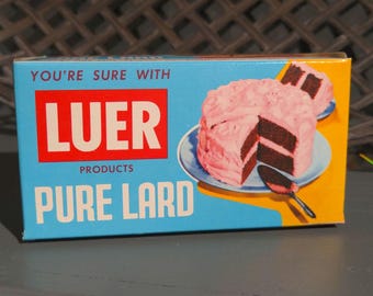 1950&#39;s LUER Lard One Pound Box - Old & Original Kitchen Country Store Decor - Alton, Illinois Cake Chicken Pie