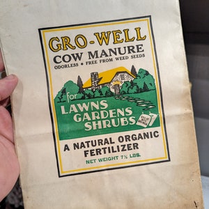 Old & Original 1940s Gro Well Manure Paper Sack Vintage