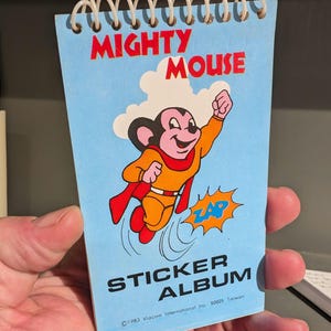 Original Vintage 1980s Mighty Mouse Sticker Album Notebook 1983 NOS