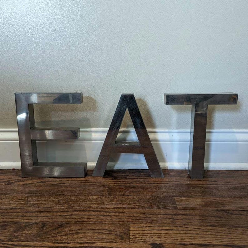 Reclaimed/salvaged Letters EAT Sign Metal Store Sign - Stainless Steel ...
