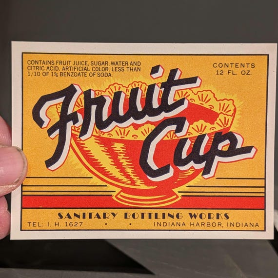 1930s Fruit Cup Orange Soda Bottle Label - Old & Original Unused