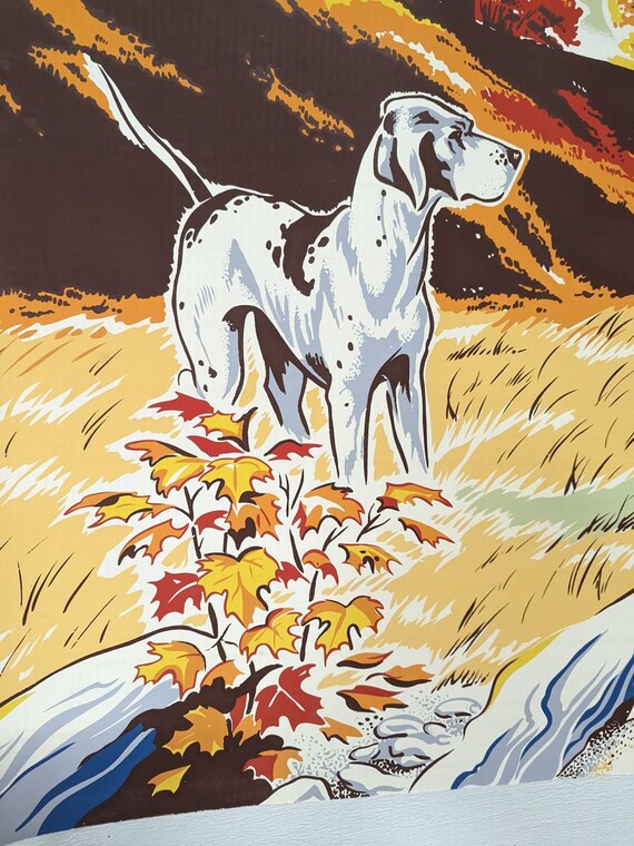 1940's Hunting Pheasant Scene Window Display Sign Poster - Old