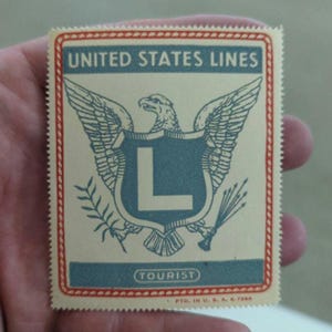 Etichetta gommata per nave da crociera turistica SS Washington United States Lines L degli anni '30 - Vecchia e originale - Decalcomania vintage da viaggio o valigia