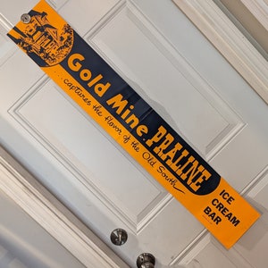 Large 1960s Gold Mine Praline Ice Cream Sign  Original Vintage - Old South