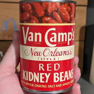 1950's Van Camp's New Orleans Kidney Beans can label on can -  Original Vintage - Stokley-Van Camp Inc. Indianapolis
