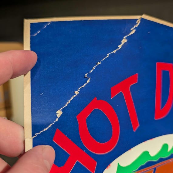 1950's Hot Dogs Diner Grocery Store Cardboard Sign Vintage