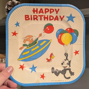 Assiette de joyeux anniversaire Felix le chat NOS des années 1960 Assiettes en papier d'anniversaire sur le thème de Hannah Barbera Assiette en papier originale