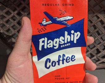 NOS 1940's Flagship Brand Coffee Brand Vintage Coffee Bag - Art Deco - Old & Original Flagship Coffee, Cedar Rapids, Iowa