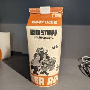 NOS 1950&#39;s RICHardson Root Beer Kid Stuff Waxed Container - Nice Condition - Unused - Quart Size
