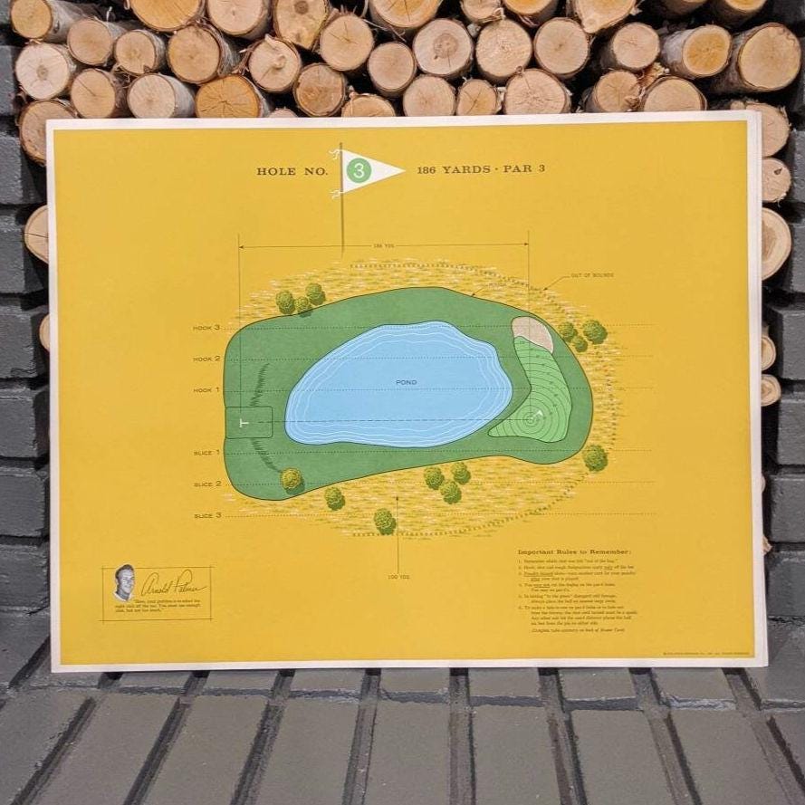 Original 1961 Arnold Palmer's Inside Golf Game Large Play Card Hole 3, Par 3 - Perfect For Man Cave Or Basement Golf Decor