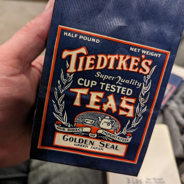 NOS 30s 1940's Tiedtke's Cup Tested Tea Bag - Old & Original - Green Japan Tea