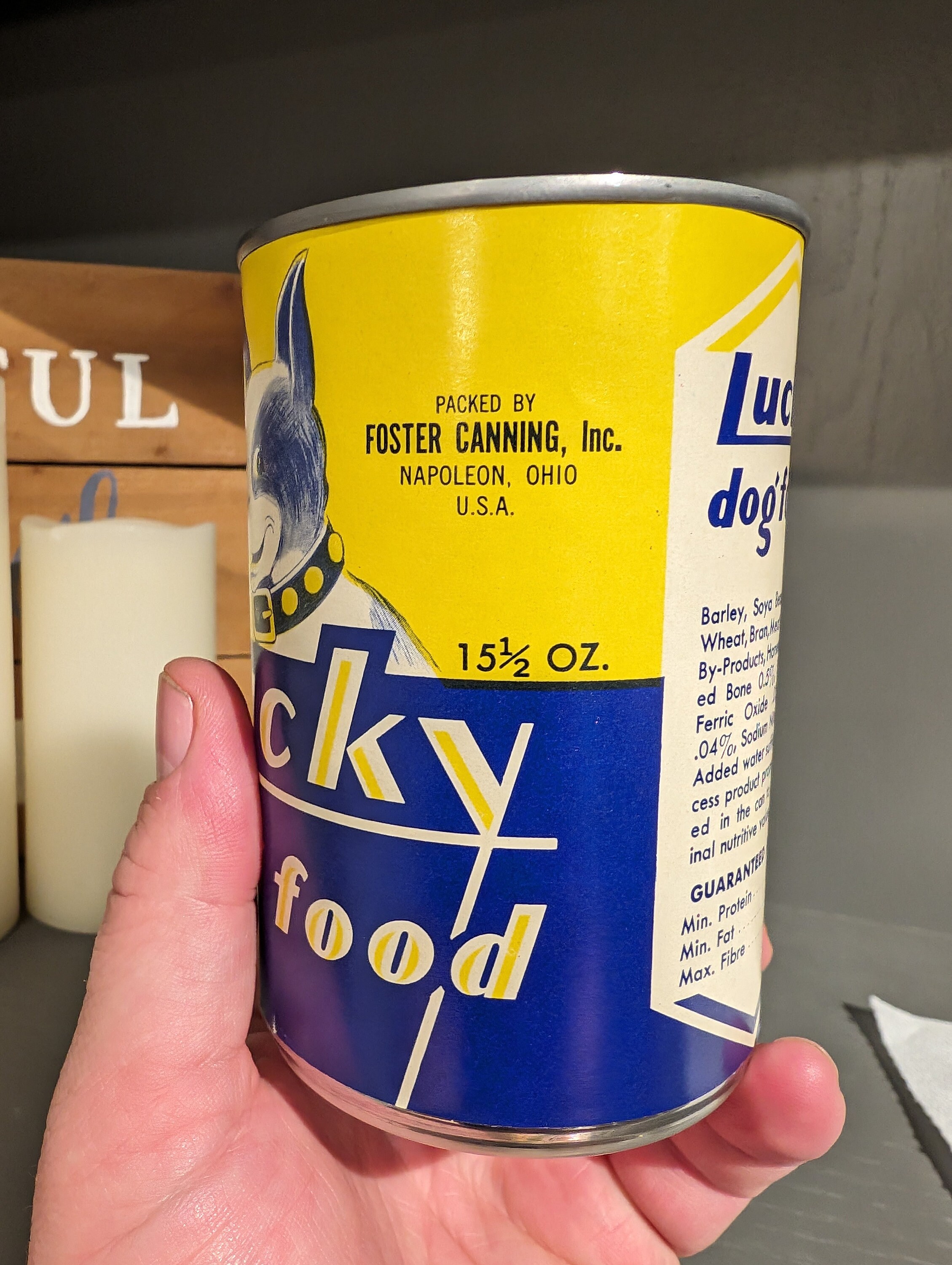 1940's Lucky Dog Food Can Label on Can Foster Canning of Ohio