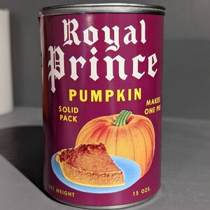 1950&#39;s Royal Prince Pumpkin Pie Filling Dosenetikett auf Dose Original Vintage - Princeville, Illinois