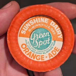 NOS 1940s 50s Green Spot Orange-Ade Waxed Milk Bottle Caps - Vintage Lids - Sunshine Dairy - Oregon