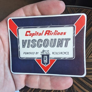 Etichetta gommata Viscount della Capital Airlines degli anni '50 - Vecchia e originale - Decalcomania da viaggio vintage