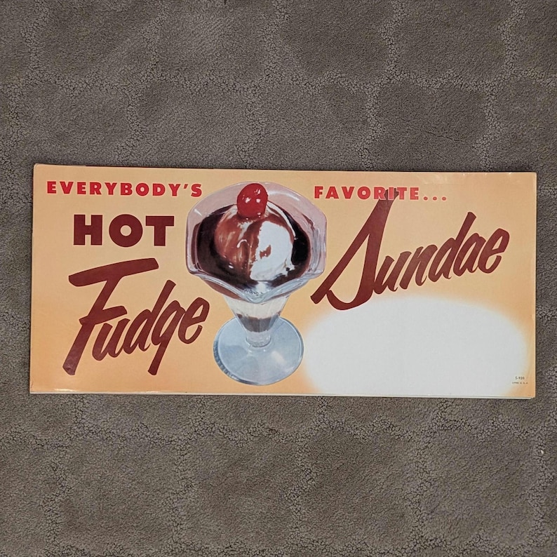 Sundae Lettering 1960s Hot Fudge Sundae Ice Cream Poster Sign Poster Original Vintage ...