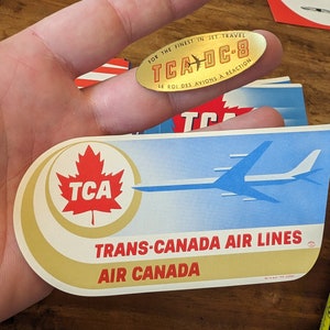 Decalcomania TCA Trans Canada Airlines degli anni '60 - 1961 vecchia e originale - Decalcomania da viaggio o valigia vintage - Etichetta gommata - Con etichetta bonus TC8