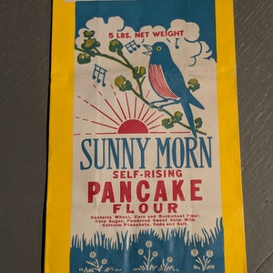 Old & Original 1950's Sunny Morn Pancake Flour Paper Sack Vintage Superior Food Products, Findlay, OH