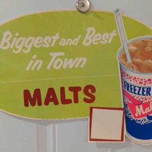 Large 1960  Original Vintage &quot;Freezer Fresh&quot; Ice Cream Float Soda Sign - Old.