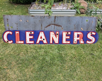 Original 1940s 50s Cleaners Single  Sided Porcelain Neon Sign - Vintage Old Sign from Dry Cleaners Store