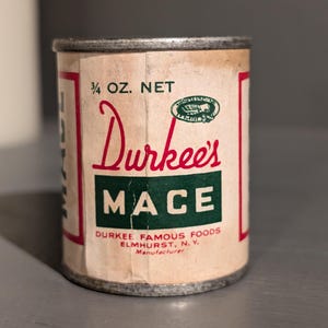 1940s Old & Original Durkee Mace Spice Seasoning Metal Cardboard  Spice Tin