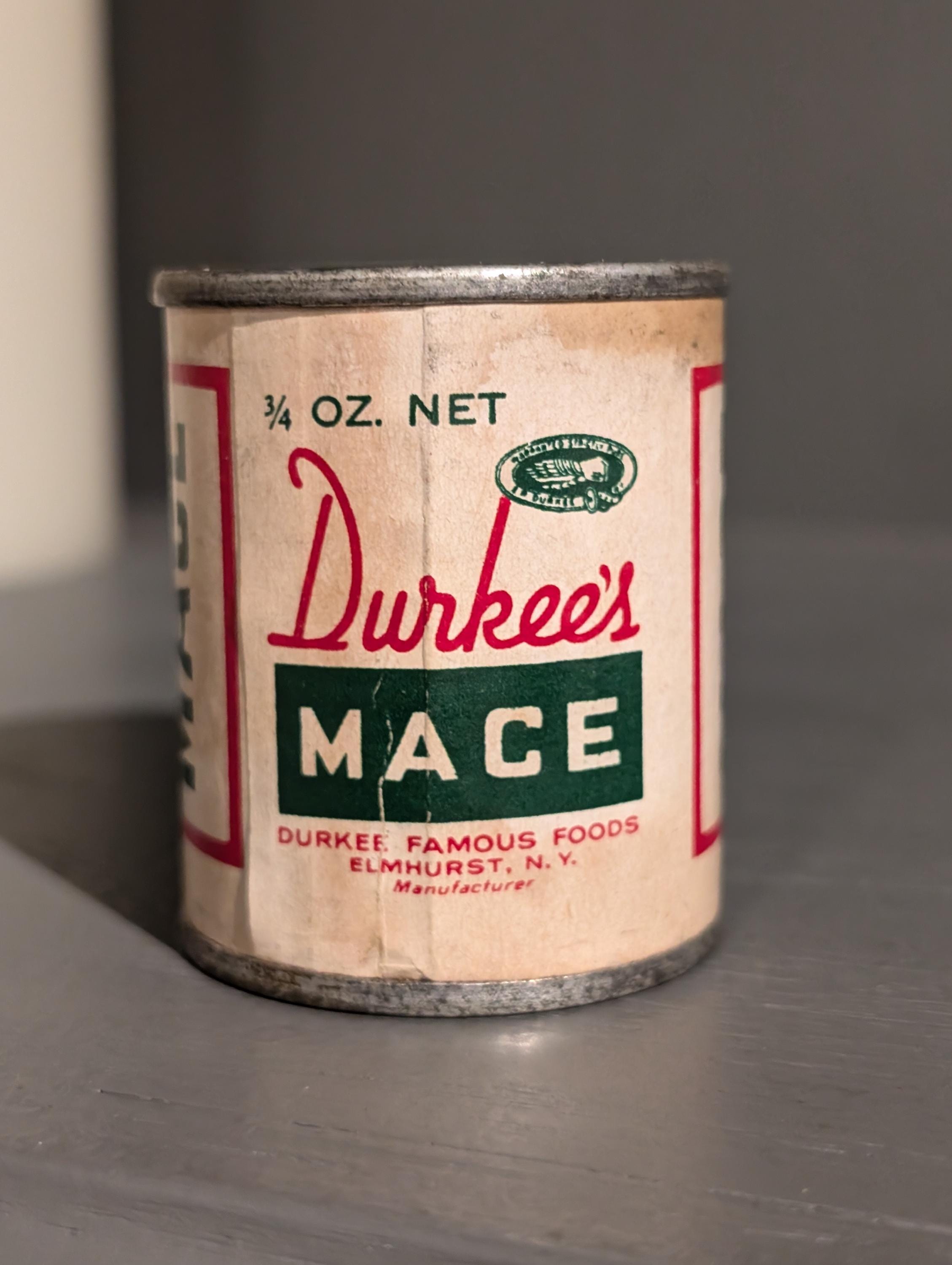 1940s Old & Original Durkee Mace Spice Seasoning Metal Cardboard  Spice Tin