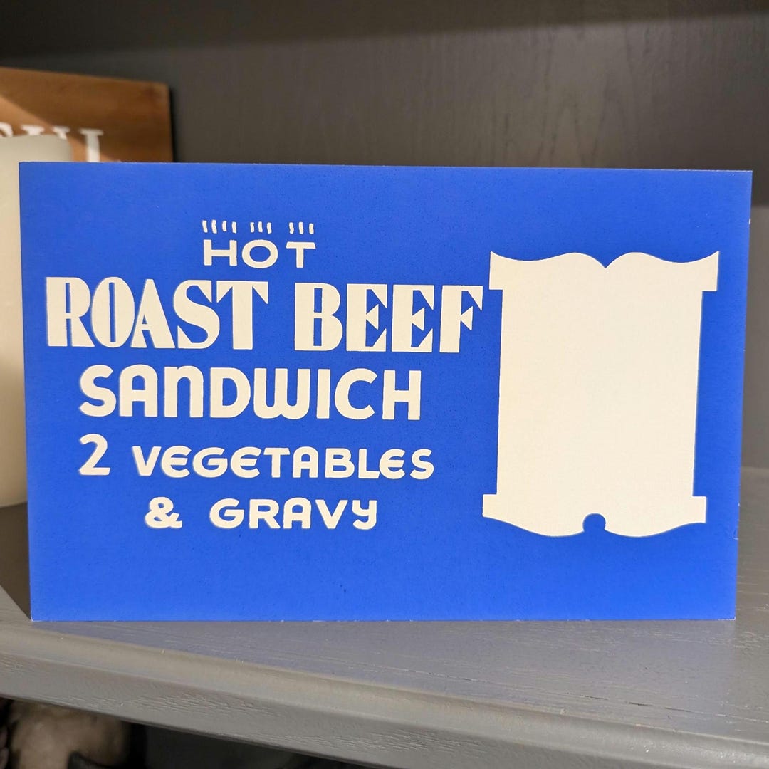 1960s Hot Roast Beef Sandwich Cardboard Price Sign - Vintage