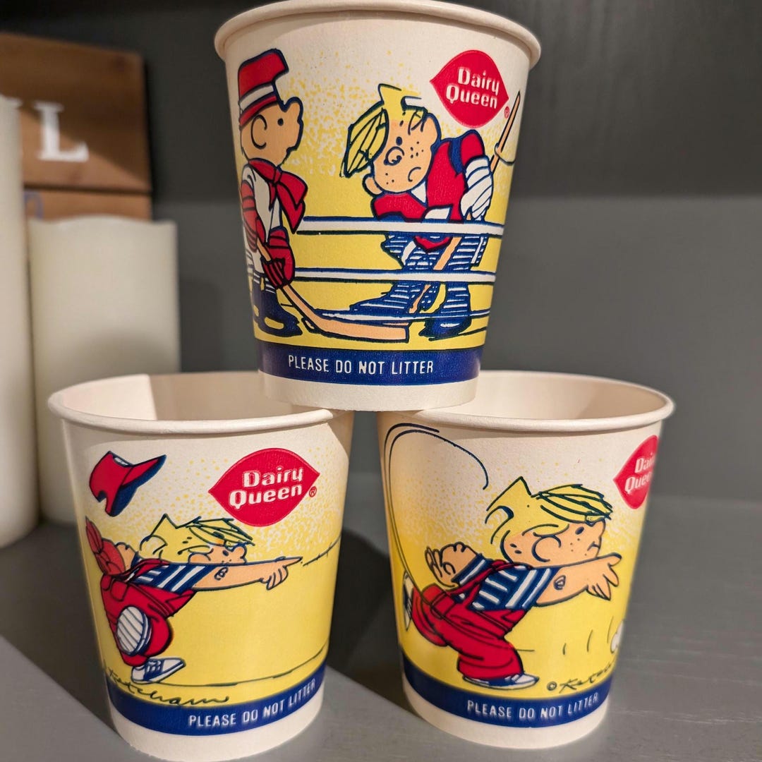 80'♡USAビンテージ♡dairy queen♡紙コップなど７点 1988 Dairy Queen Ice Cream Shake Cup Old & Original Vintage Dennis