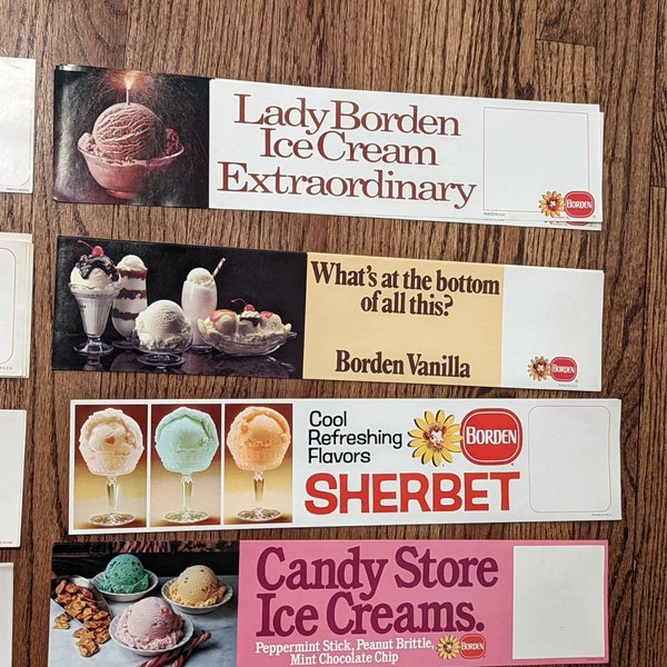 1970's Borden's Dairy Ice Cream  Paper Soda Fountain Signs CHOICE - 18" Price  Sign Posters - Candy Stick, Sherbet