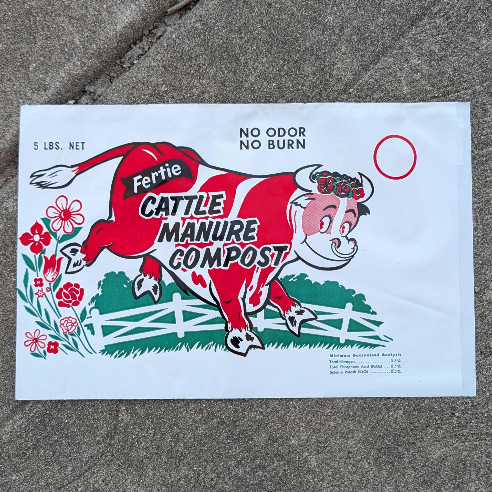 60s/70s Fertie Cattle Manure Compost Plastic Bag Sack - Old Original ...