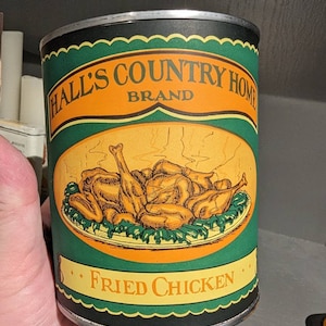 Etiqueta de lata de pollo frito Hall&#39;s Country Home de 1930 en lata Original Stanton, Ohio