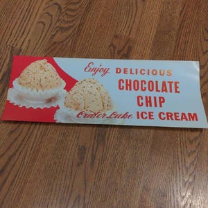1950&#39;s Crater Lake Chocolate Chip  Ice Cream Poster Sign Poster Original Vintage  - Old Soda Fountain